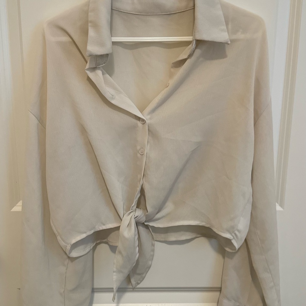 Women's Cream white Tie-Front Blouse